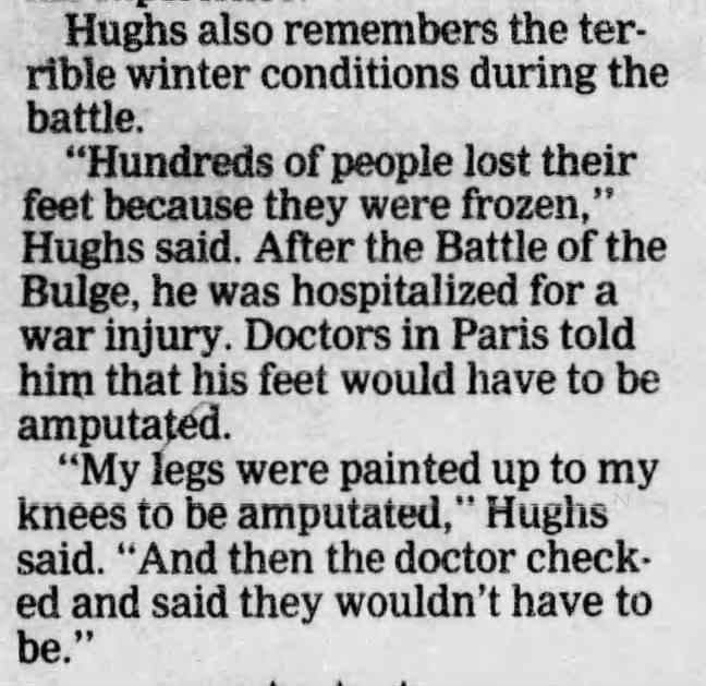 Maurice Glenn Hughs recalls bitter cold during the Battle of the Bulge.