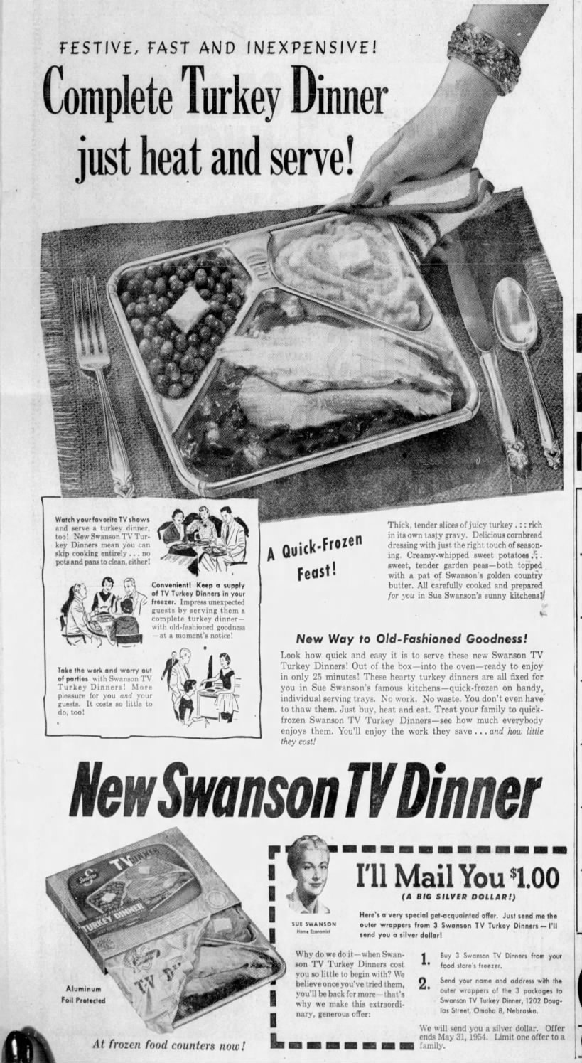 1954 ad for Swanson turkey TV dinner