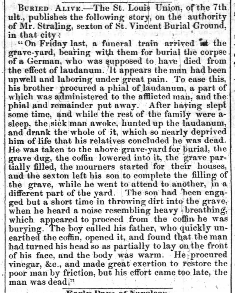 1850: Laudanum leads to man being buried alive