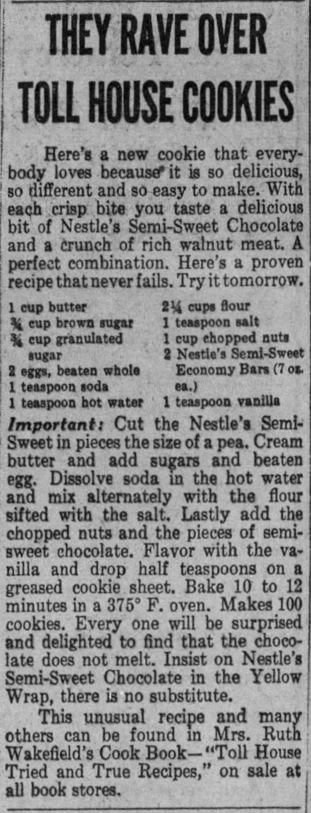 Classic Toll House Cookie recipe