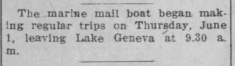 1916 - First Mail Boats on Lake Geneva