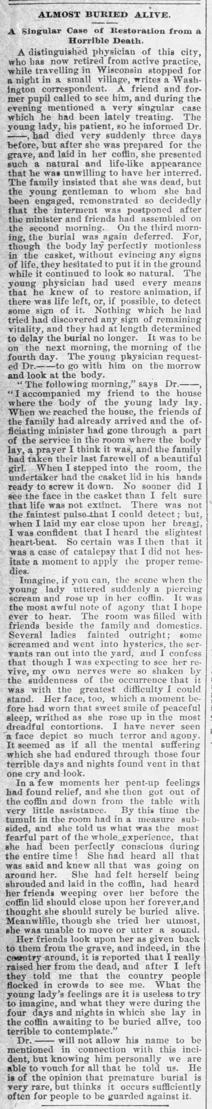 1883: "Almost Buried Alive"