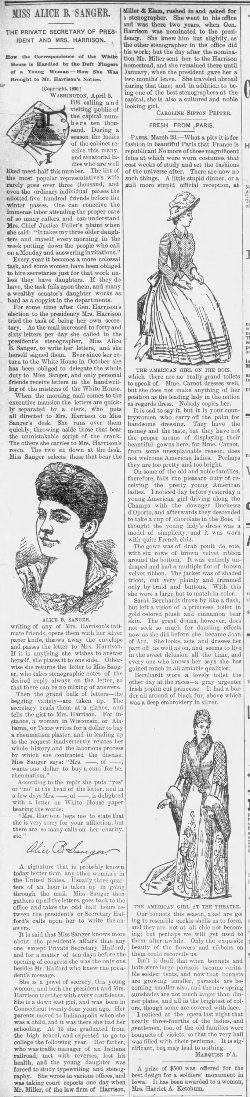 Spotlight on Alice B. Sanger, first female White House staffer (1890)