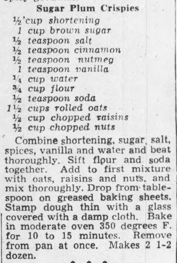 1949: Sugar Plum Crispies recipes