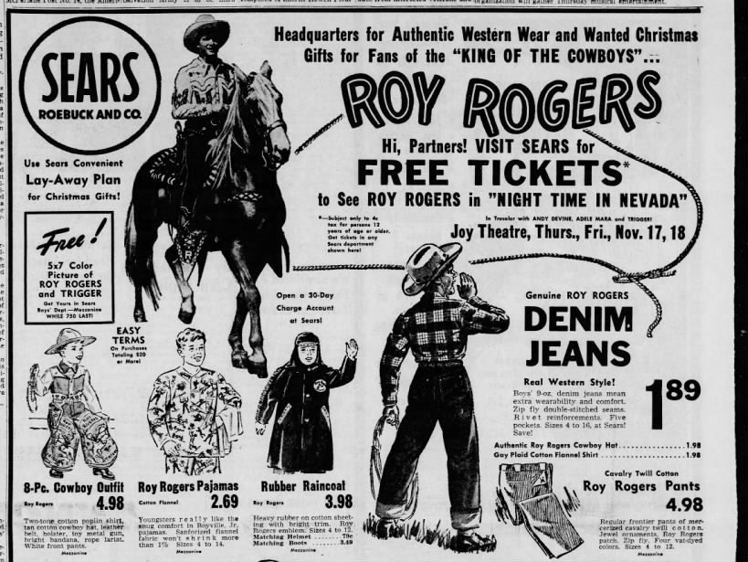 Roy Rogers Western Wear at Sears - 1949