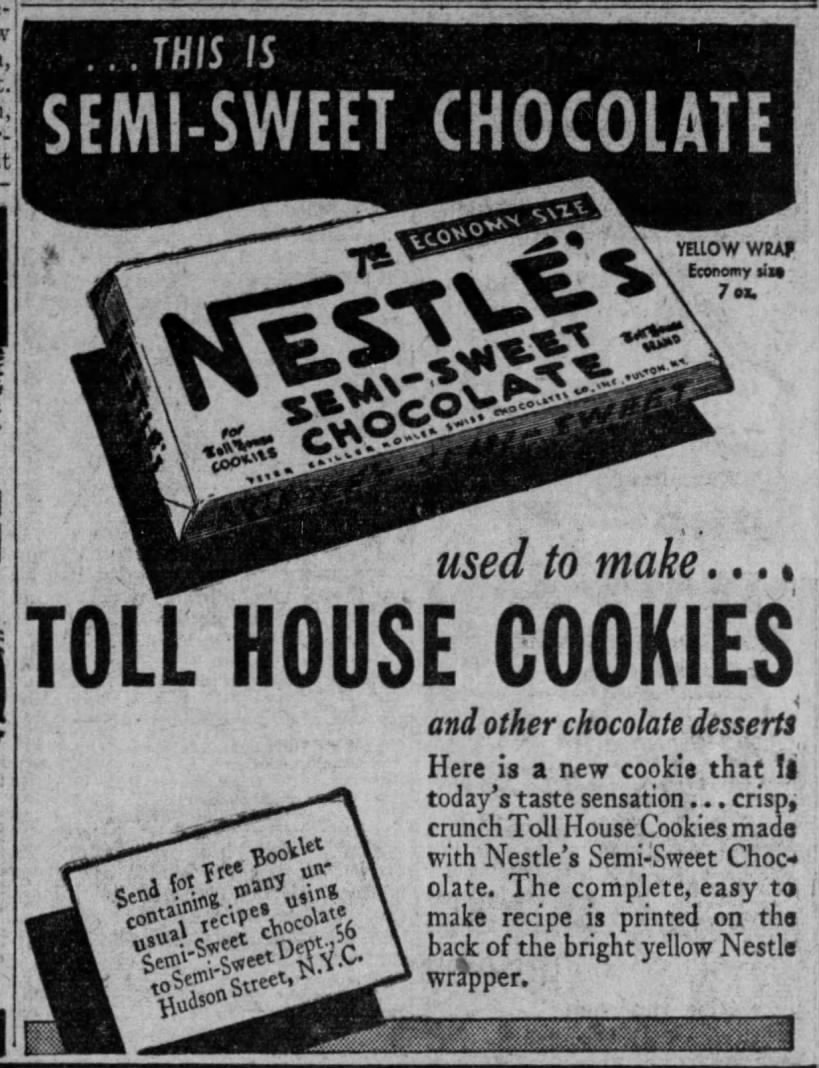 1940 Nestle's semi-sweet chocolate bar ad