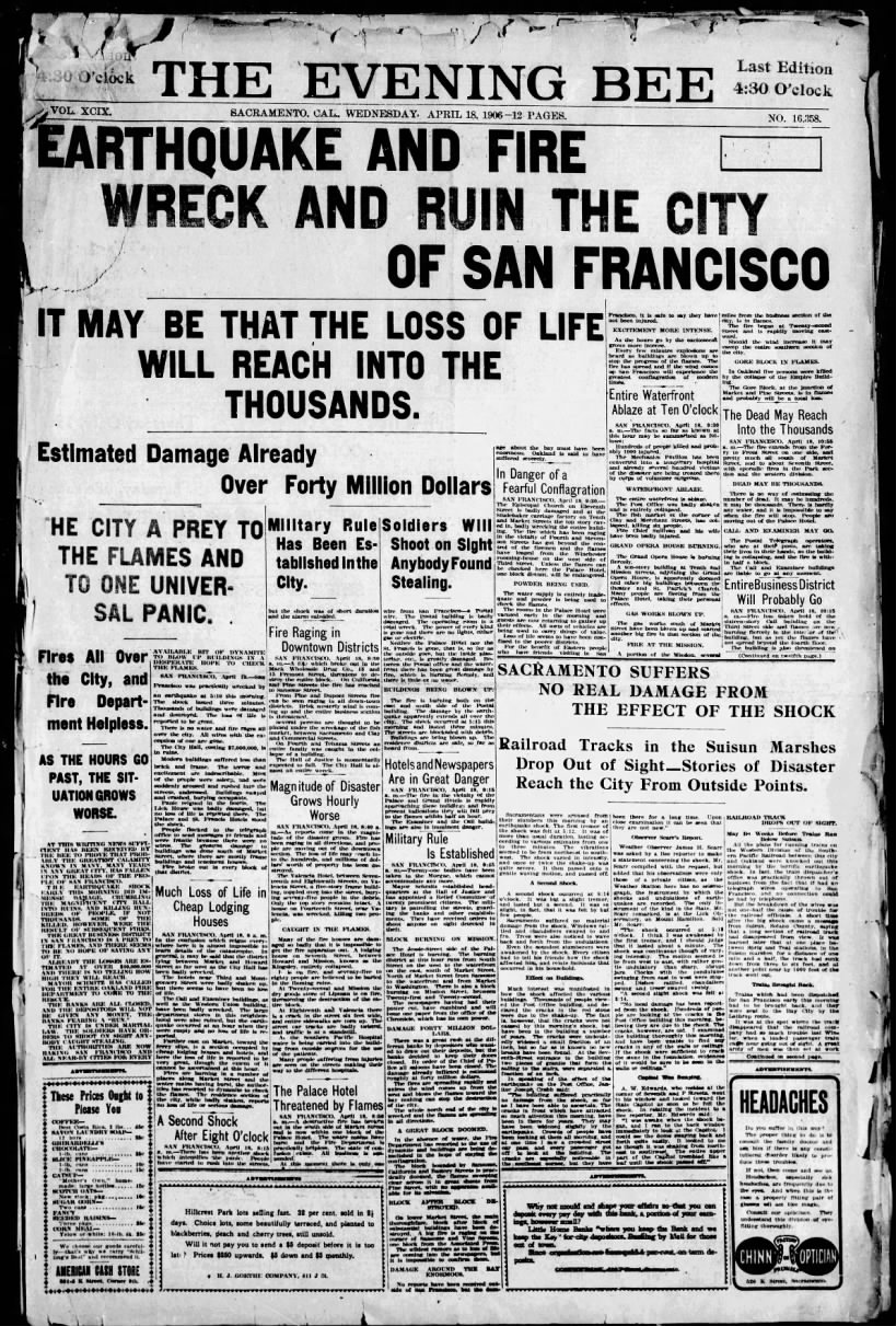 The Daily Bee - April 18, 1906: The Great San Francisco Earthquake