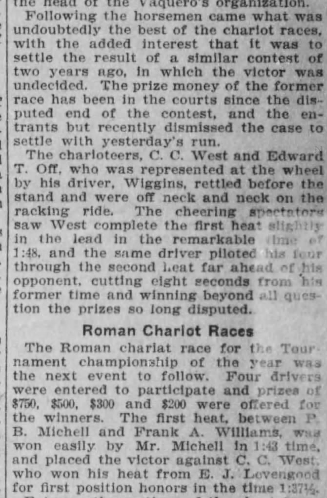 1908 chariot races in Tournament of Roses