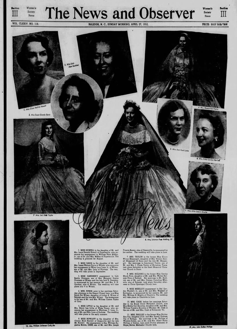 Women's Society News 1952