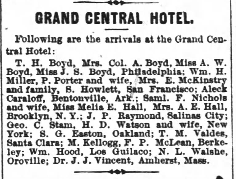 Arrivals at the Grand Central Hotel in Oakland