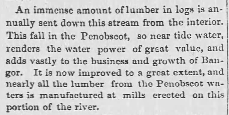 Logs sent down Penobscot River to sawmills in Bangor