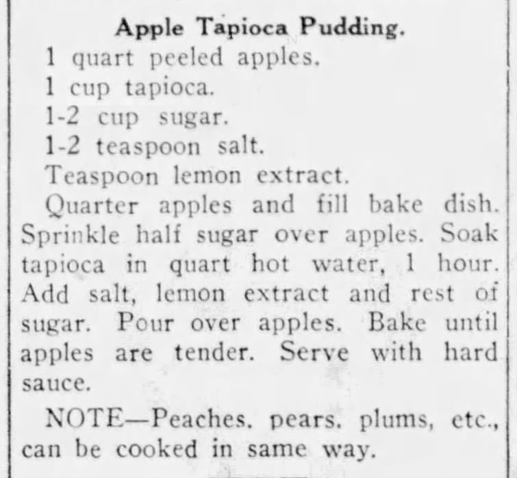 Recipe: Apple Tapioca Pudding (1923)