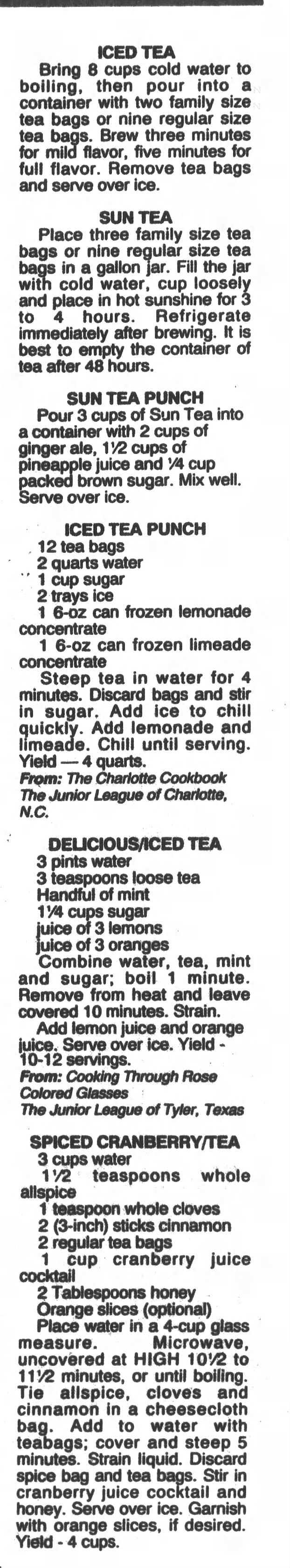 Iced tea and sun tea recipes (1995)