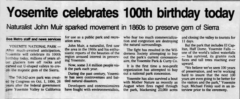 Yosemite National Park celebrates 100th birthday - founded October 1, 1890