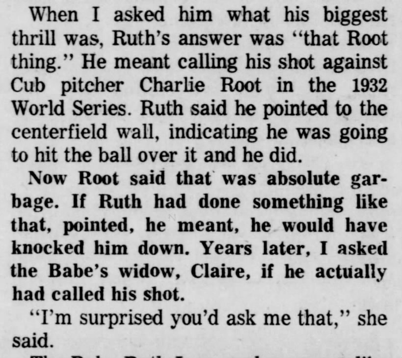 Babe Ruth appears to call his shot in the 1932 World Series