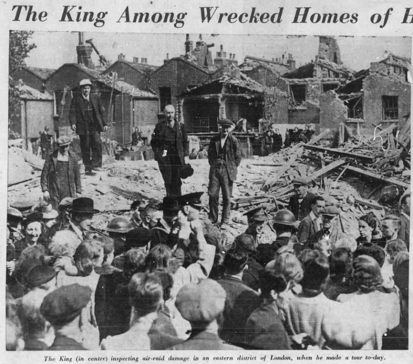 King George VI inspects damage from the London Blitz - September 9, 1940