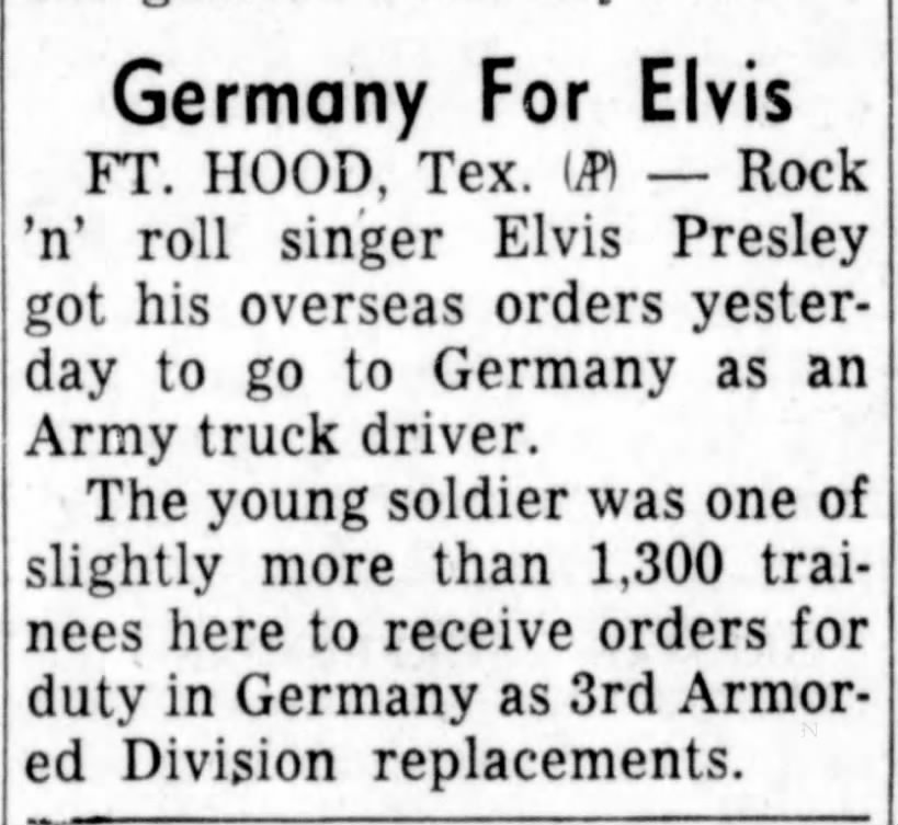 Elvis ordered to Germany