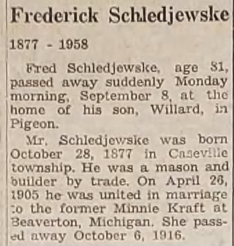 Frederick Schledjewske obituary