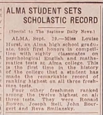 Alma student sets scholastic record