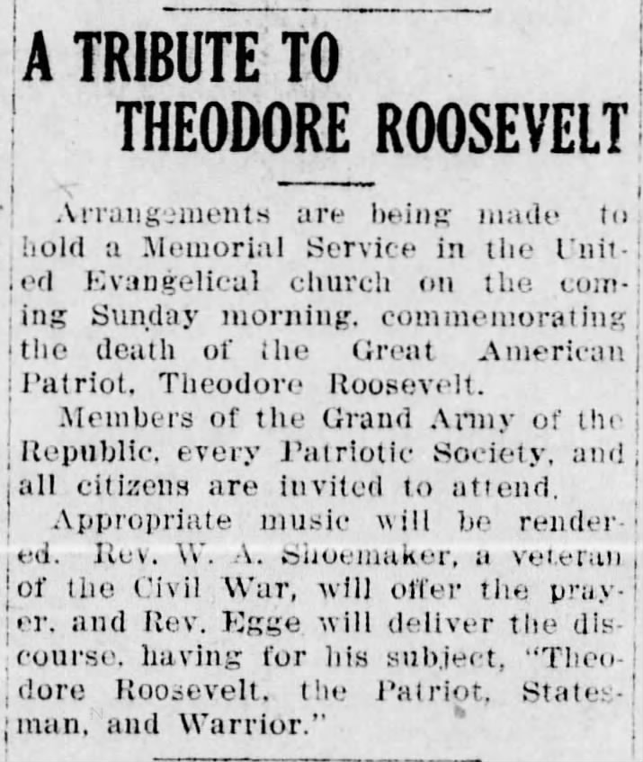 Town holds memorial service for T. Roosevelt