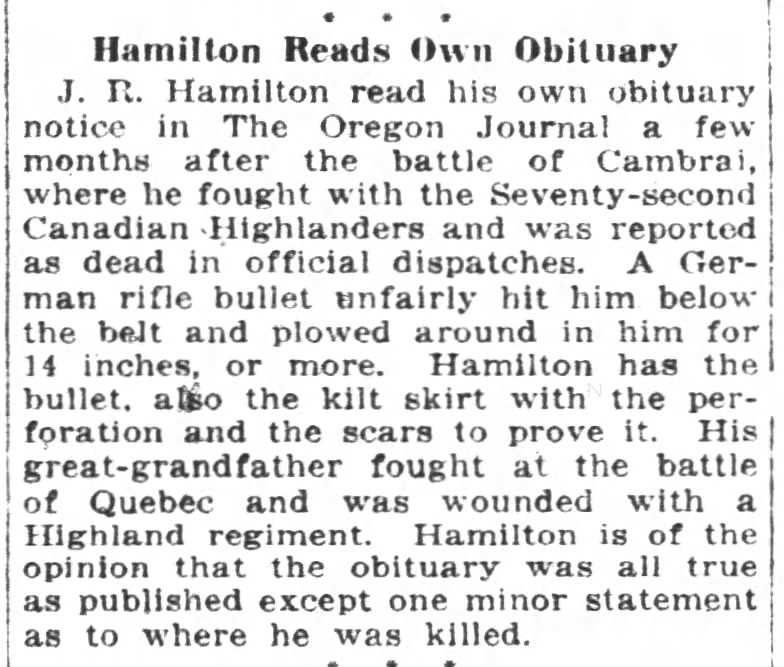 Man reads his own obituary in 1919!
