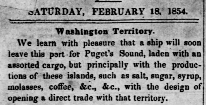 Ships bound for US with goods from Hawaii - 1854