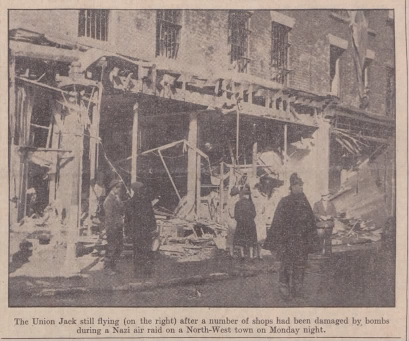 Damaged shops after bombing during the Blitz 