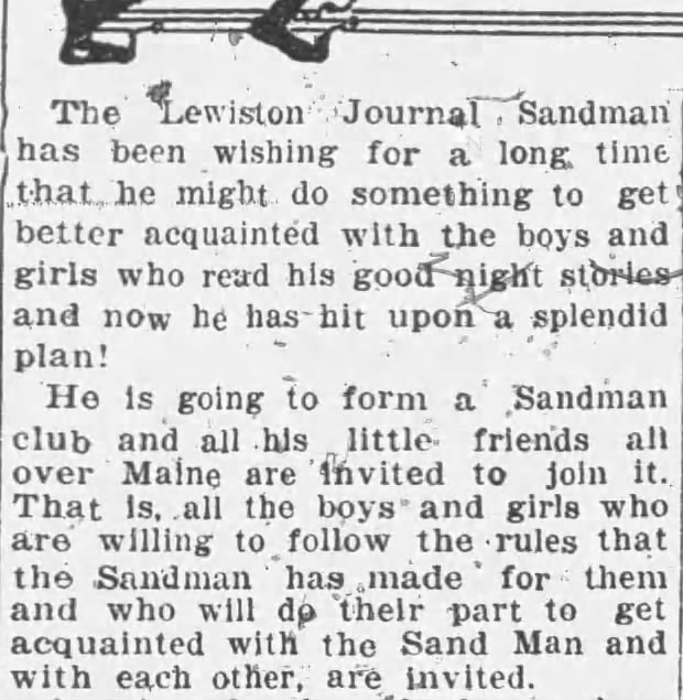 The creation of the Sun Journal Sandman Club 