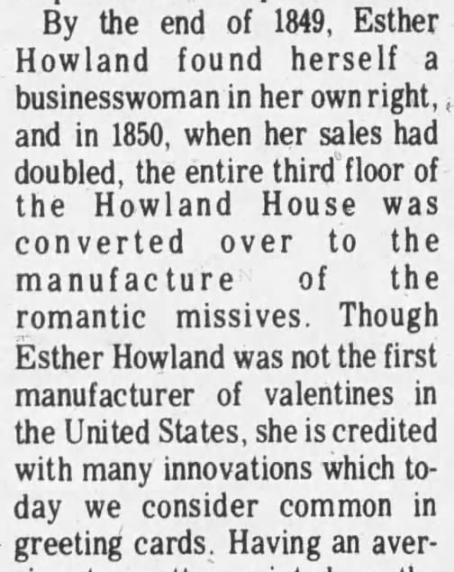 Esther Howland's Valentine card business expands to the third floor of the Howland home 