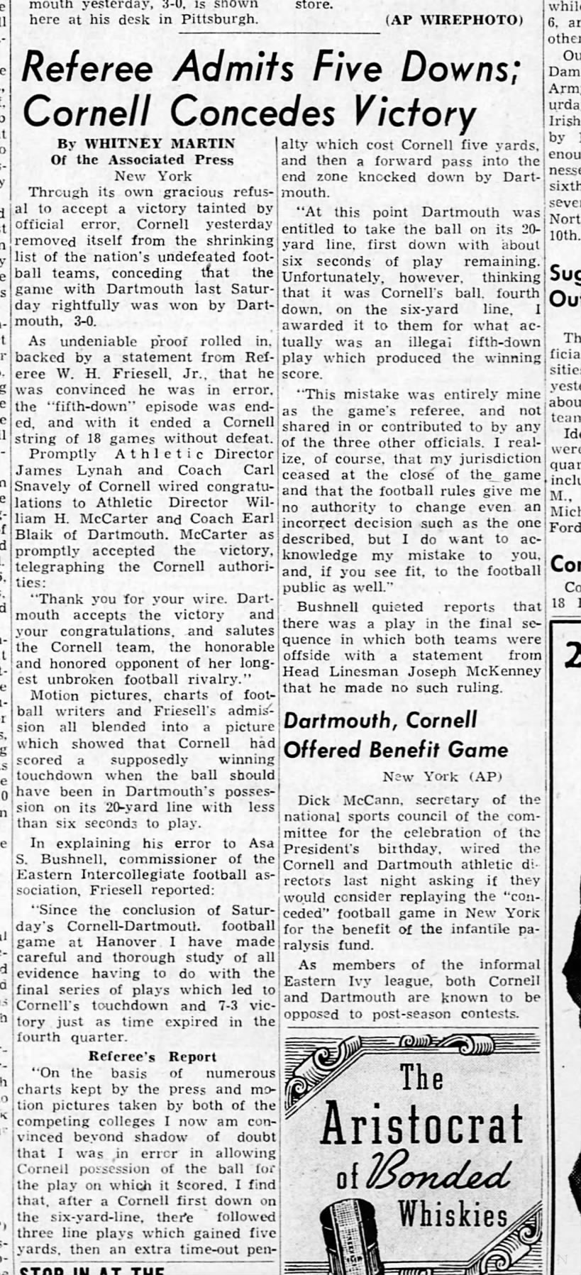 Cornell v. Dartmouth, 1940