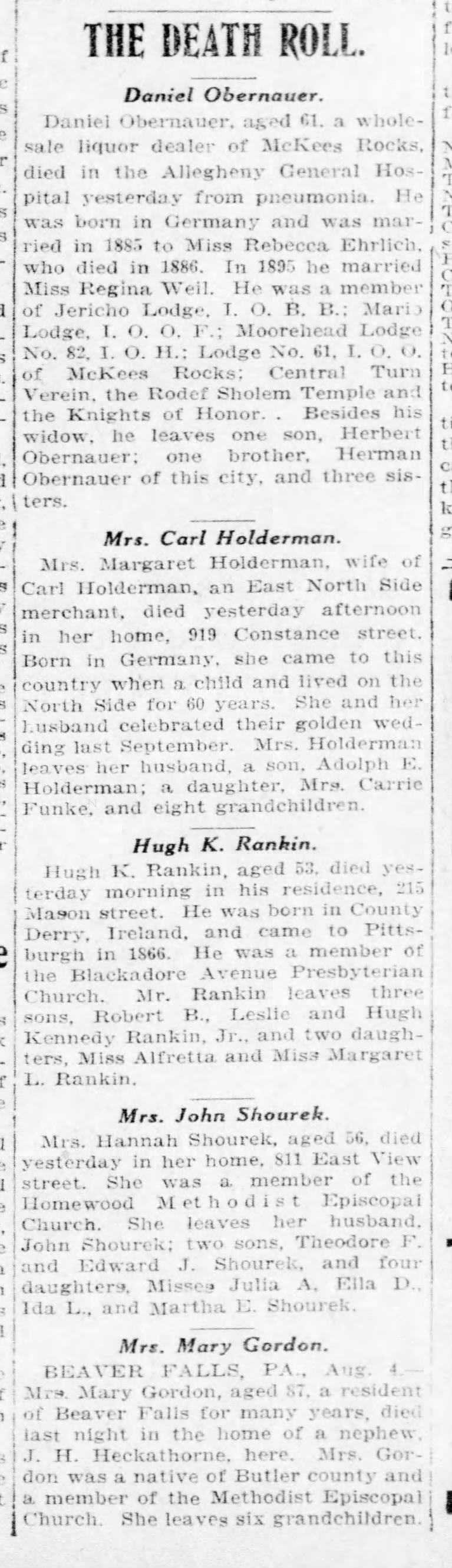 Obituaries, Pittsburgh Gazette Times (Post-Gazette), 1918