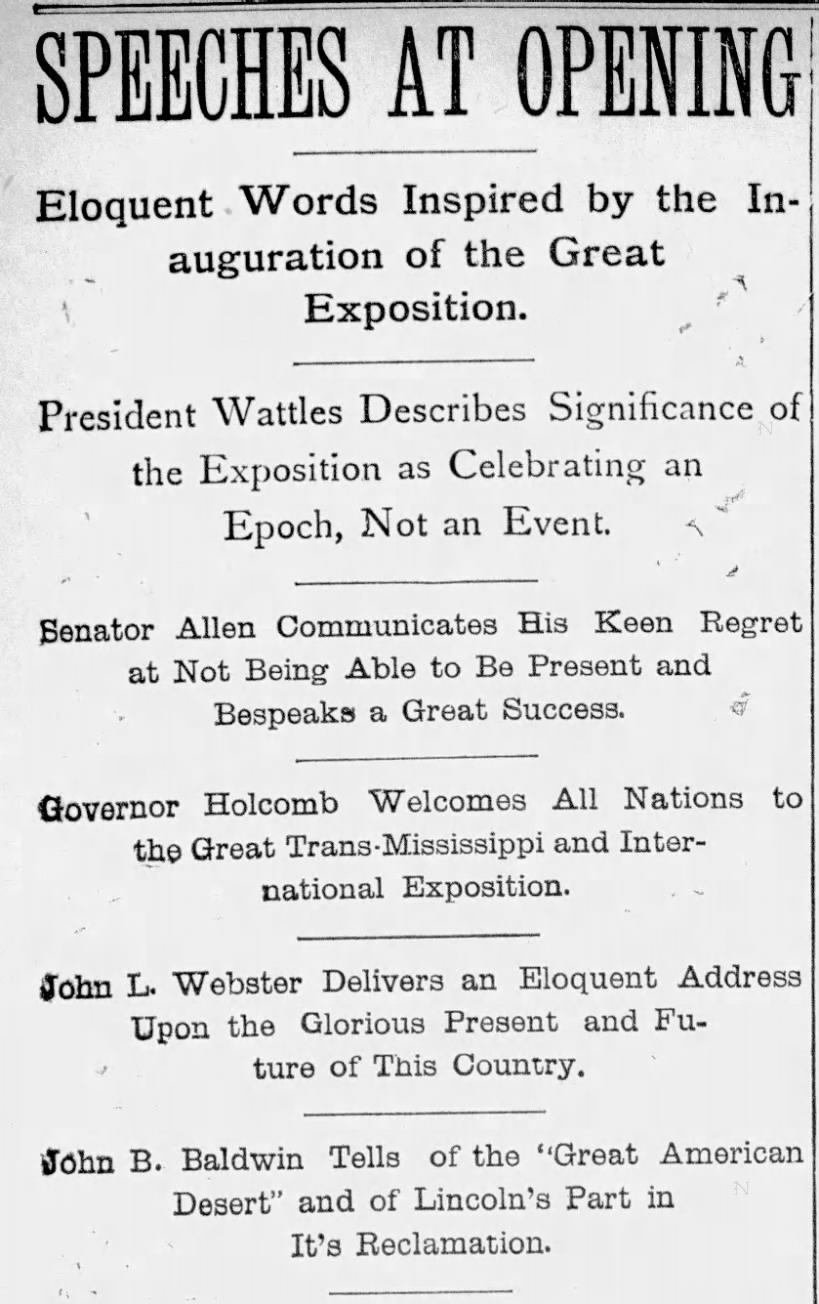 Trans-Mississippi Exposition Opens June 1, 1898 