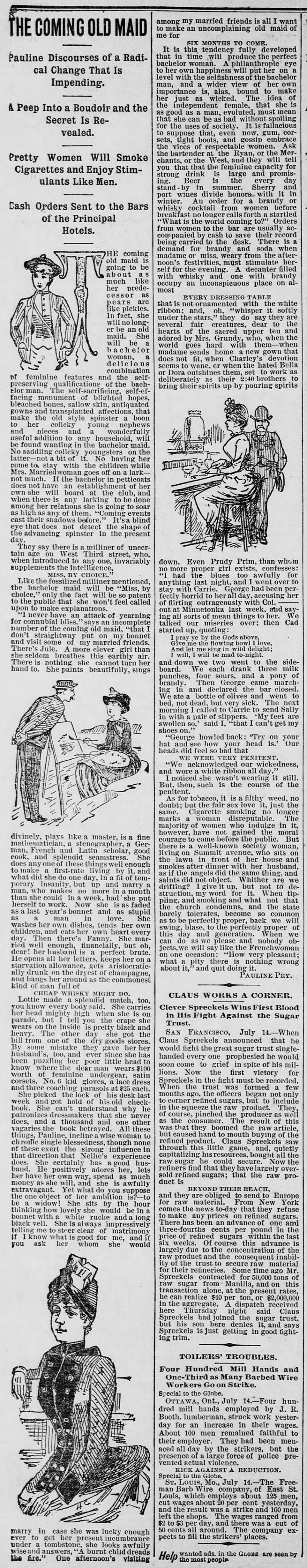 Early column about "bachelor women," 1888