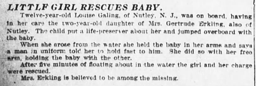 Louise Galing saves toddler during General Slocum disaster