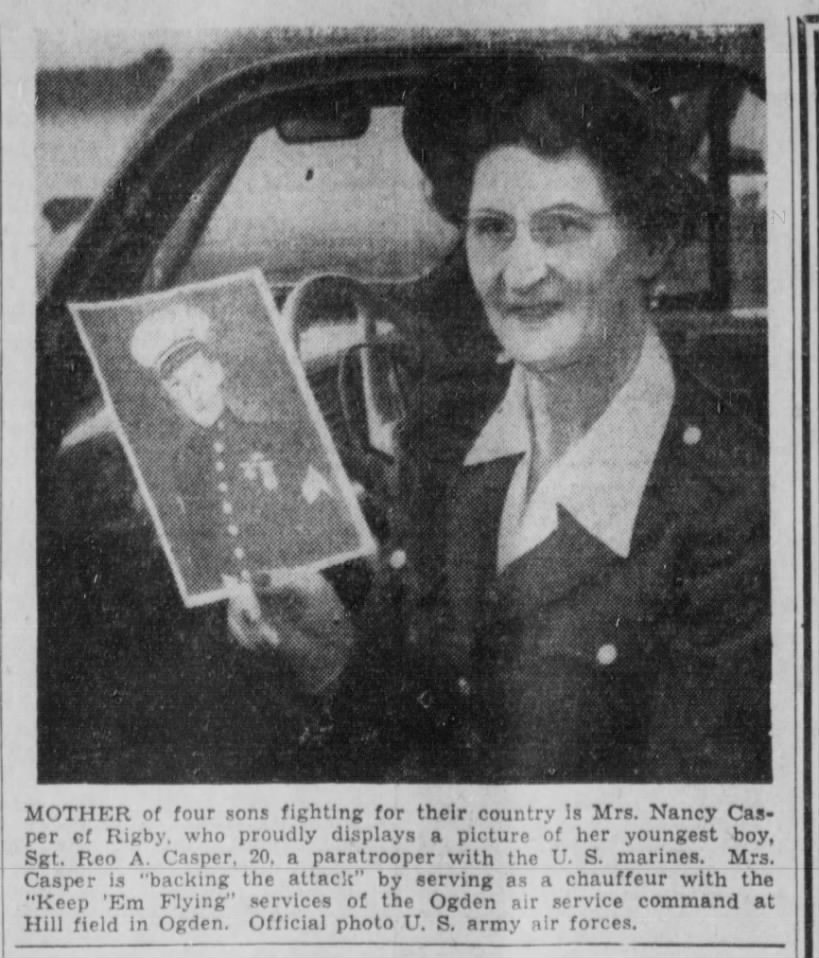 Reo A. Casper's mother proudly displays a photo of her son, a US Marines paratrooper