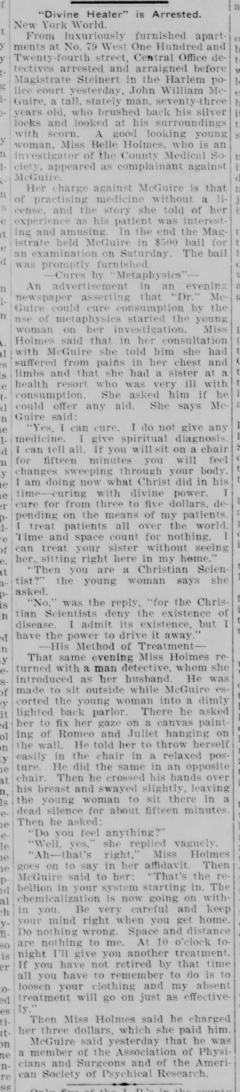 "Divine Healer Is Arrested" 1910 (Frances Benzecry)