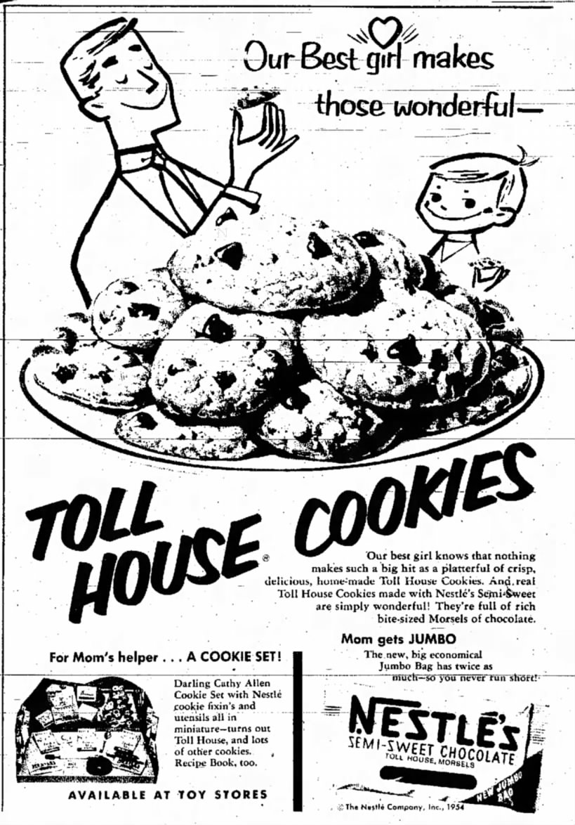 1954 ad for Nestle's semi-sweet morsels