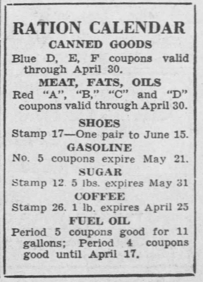 Ration Calendar (April 1943)