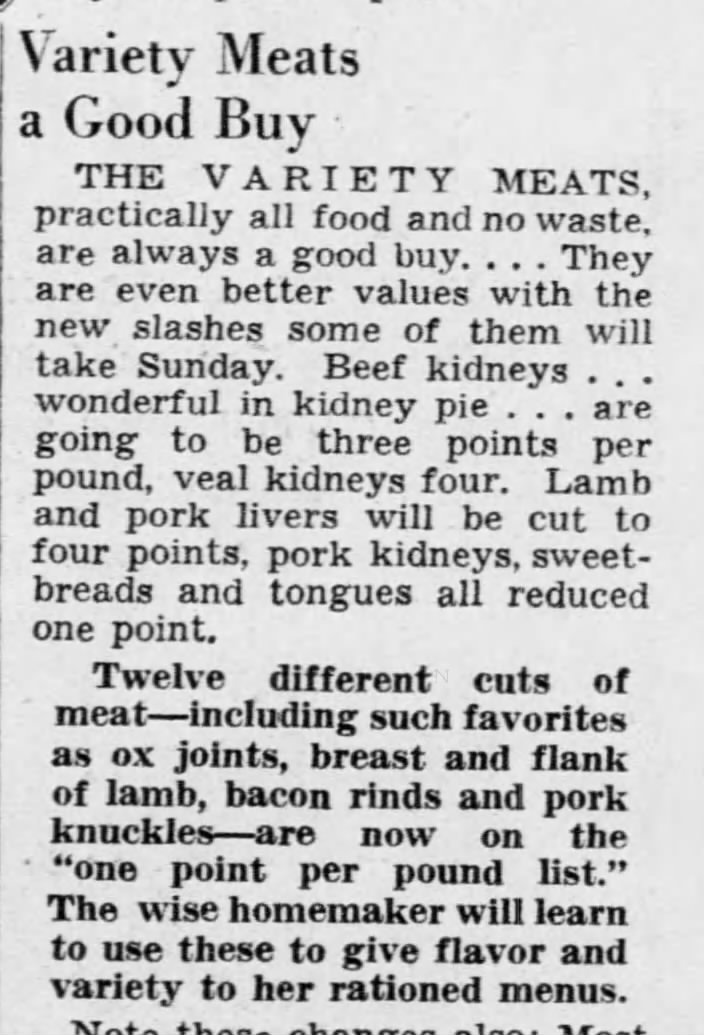 "Variety Meats a Good Buy"
