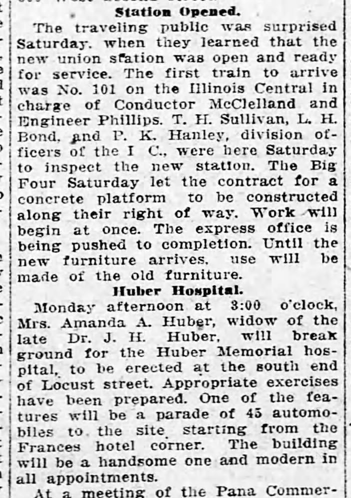 Decatur Herald 12 May 1913 page 1 New station & hospital