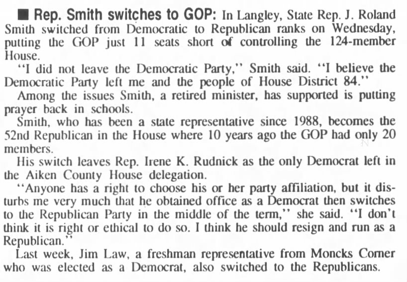 DATELINES: Rep. Smith switches to GOP