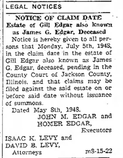 Estate of Gill Edgar - legal notice