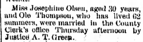 Big Ole weds Josephine Olsen