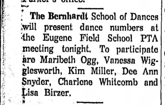 Bernhardt School of Dances, @ Eugene Field, Ottawa Herald, 13May63