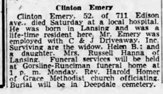 Death Notice: Clinton Emery