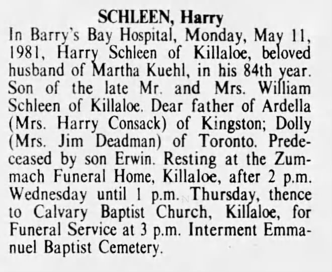 Obituary for Harry SCHLEEN (Aged 84)