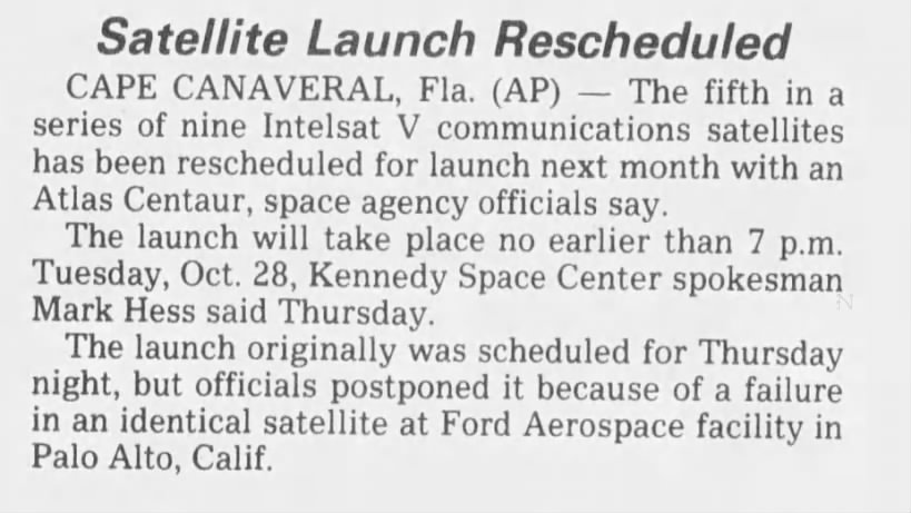 Satellite Launch Rescheduled
