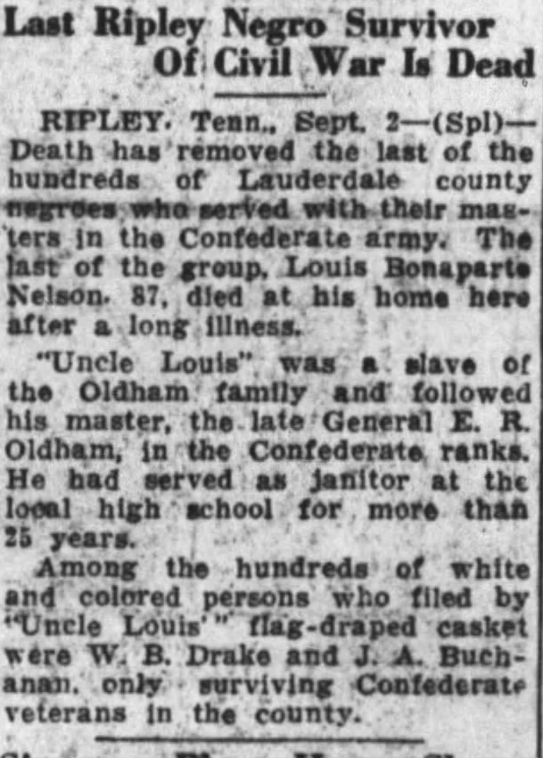 Ripley Negro Survivor of Civil War Louis Bonaparte Nelson.