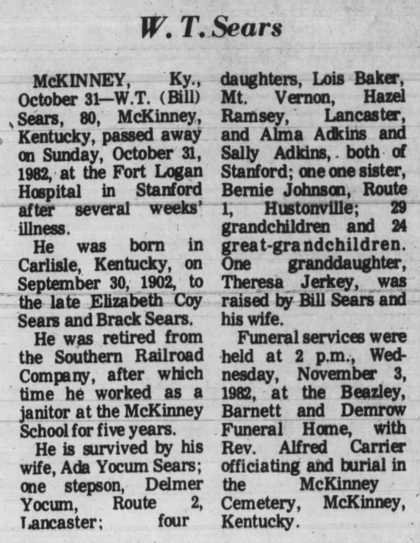 W. T. Sears obituary