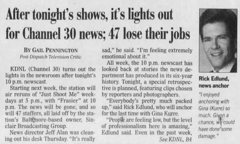 After tonight's shows, it's lights out for Channel 30 news; 47 lose their jobs